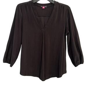 Vince Camuto Womens Small V-Neck Long Sleeve Top Black Jersey Knit Goth Grunge